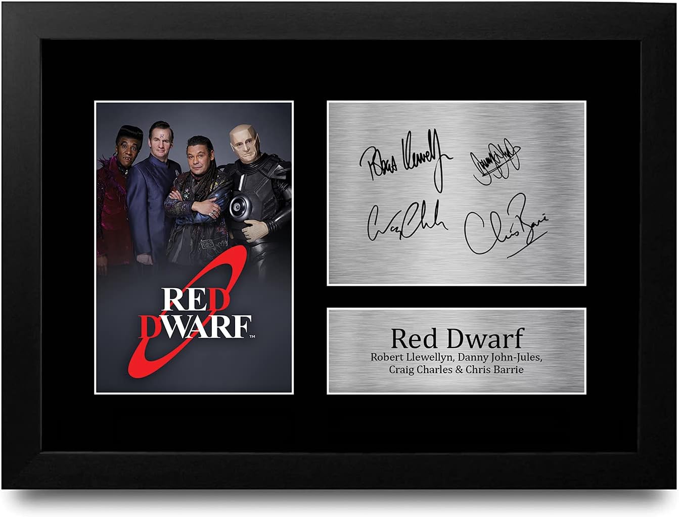 HWC Trading FR A4 Craig Charles Chris Barrie Robert Llewellyn Danny John-Jules Red Dwarf Gifts Printed Signed Autograph Picture for TV Show Fans - A4 Framed