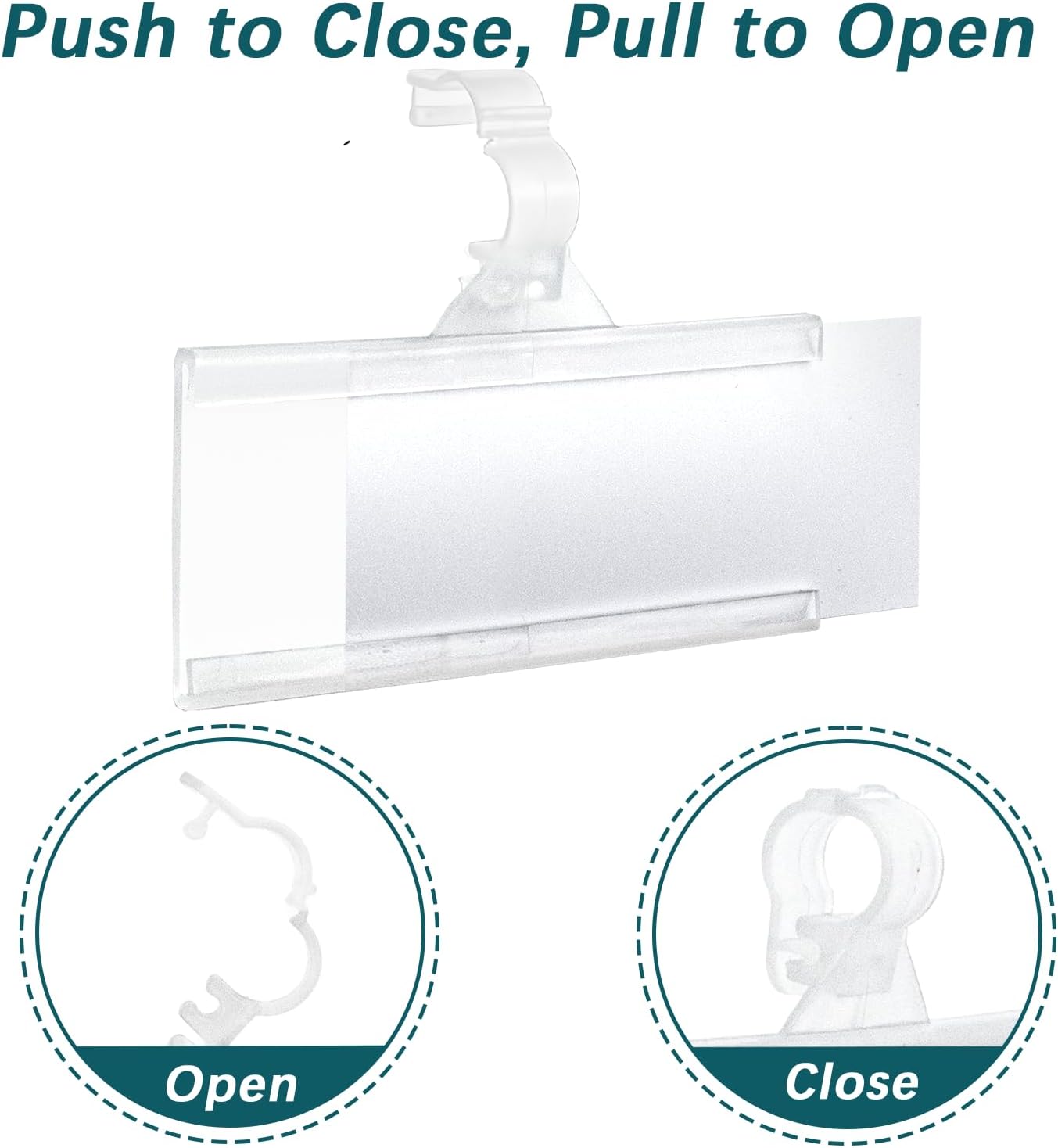 100 Pcs Reusable Plastic Wire Shelf Label Holder, for Pantry Retail Shopping Mall Store, Supermarket UPC Price Card & Ticket Display, Strong & Easy Clip Design Tight Snap Lock Closure1-1/4 H X 2.8" W