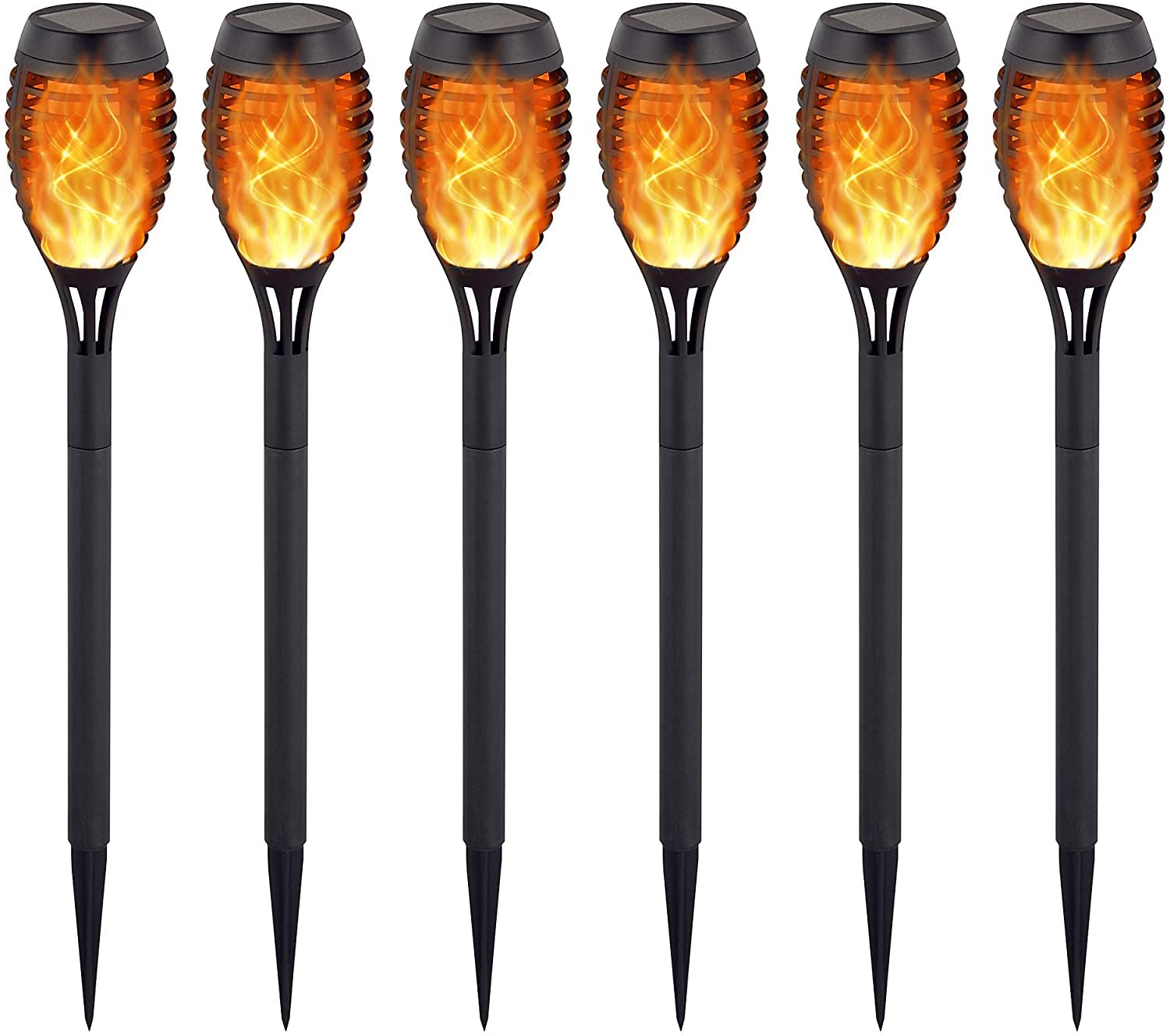 12 LED parpadeante antorcha luces solares impermeables al aire libre mini luces solares de llama decoración de camino (paquete de 6)