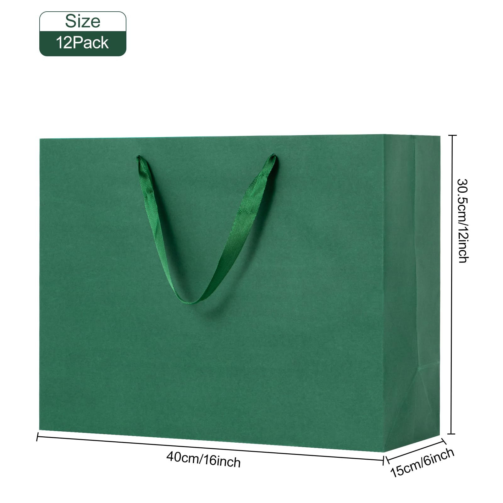 Amazon.com: Sdootjewelry Dark Green Gift Bags - 12 Pack Heavy Duty Kraft  Paper Bags with Handles - 16 x 6 x 12