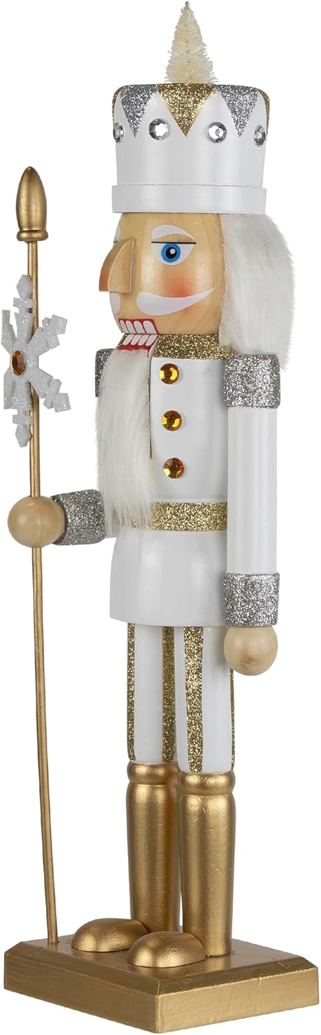 Northlight Glittered Nutcracker with Snowflake Scepter Christmas Figure - 15" - White