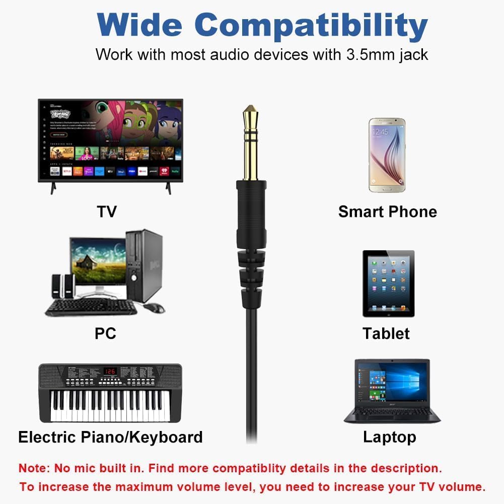 19.5Ft / 6M Extra langes Kabel Kopfhörer für TV PC mit Lautstärkeregler, Feder Spiralkabel, 3.5mm AUX, kabelgebundene Over Ear Kopfhörer für Senioren Schwerhörige, große komfortable Computer Headset