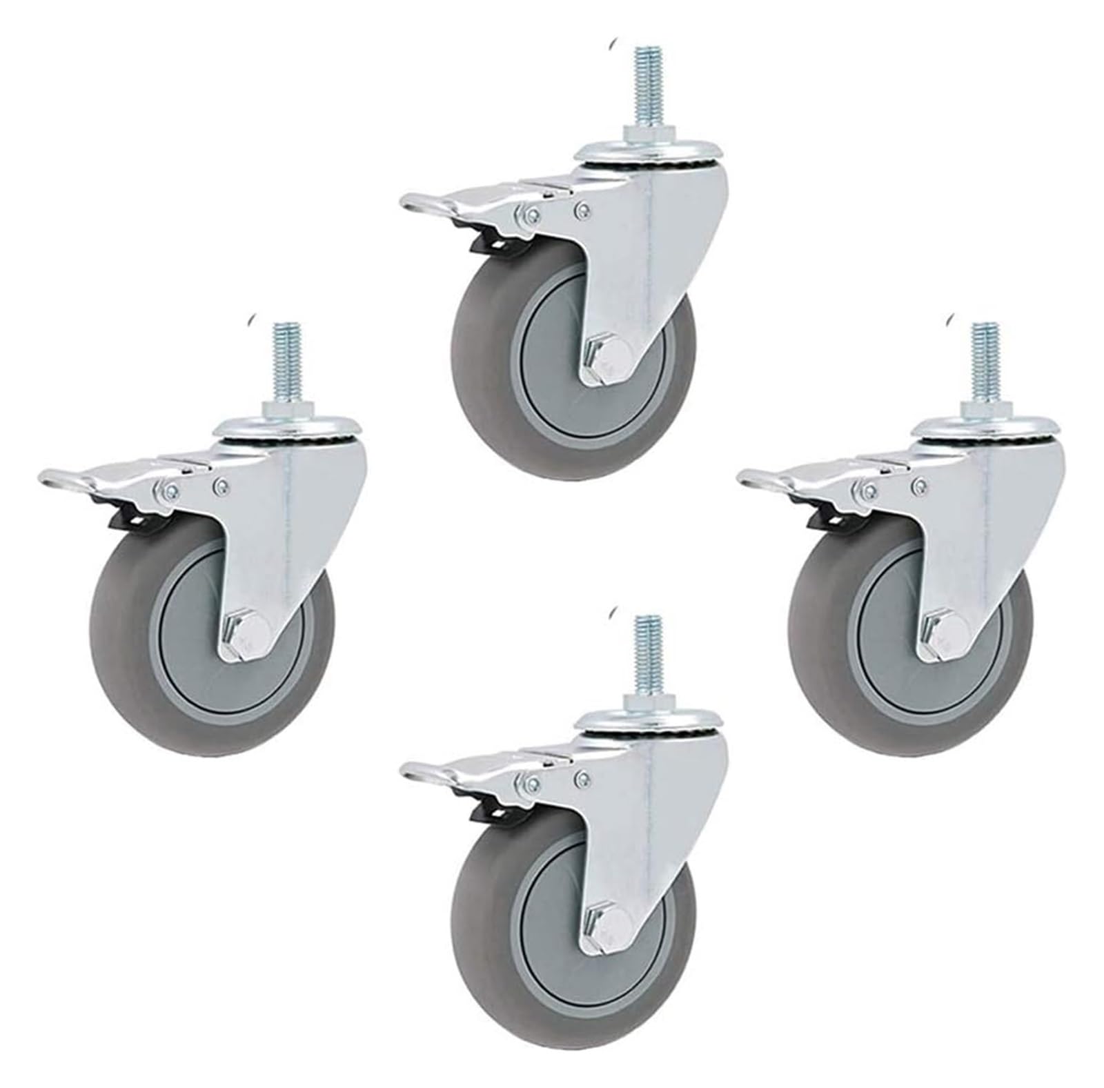 GYRAZXS Heavy Duty Rubber Caster Wheels 4 Pack 600kg Load Capacity M12 Bolt Support Swivel Furniture Casters with Brake for Trolleys & Workbenches