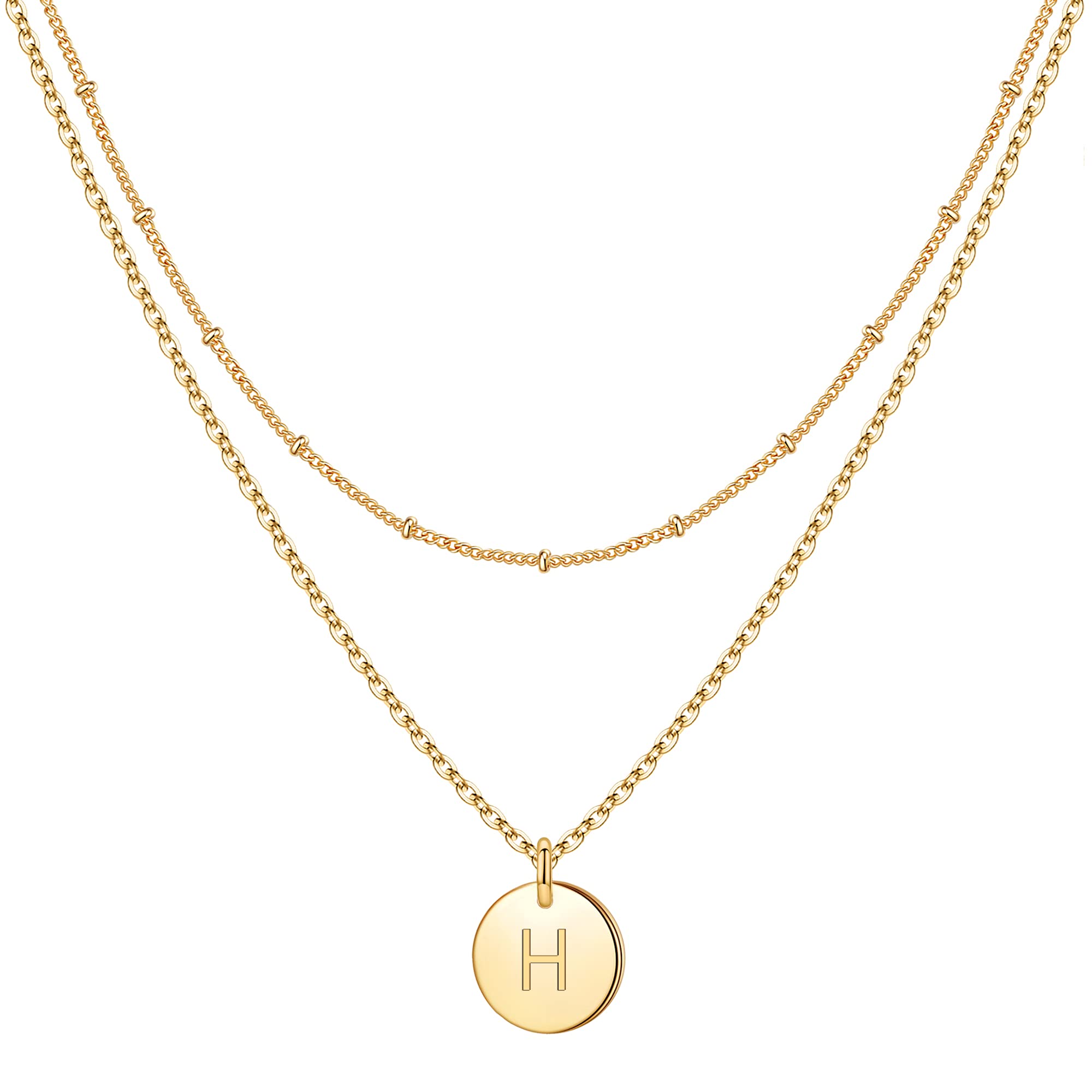 TINGN Buchstaben Kette Damen Mädchen - 14 Karat Vergoldet Ketten Doppelter Seite Gravierter Ketten Damen Buchstaben Kette Layering Halsketten Geschenke für Frauen Teenager Mädchen Schmuck