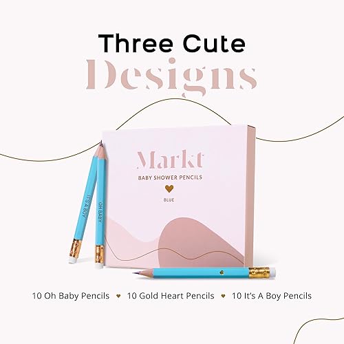 Vista 15 de Markt Mini lápices para juegos de baby shower para niña, lápices de corazón, juego de lápices rosados pequeños