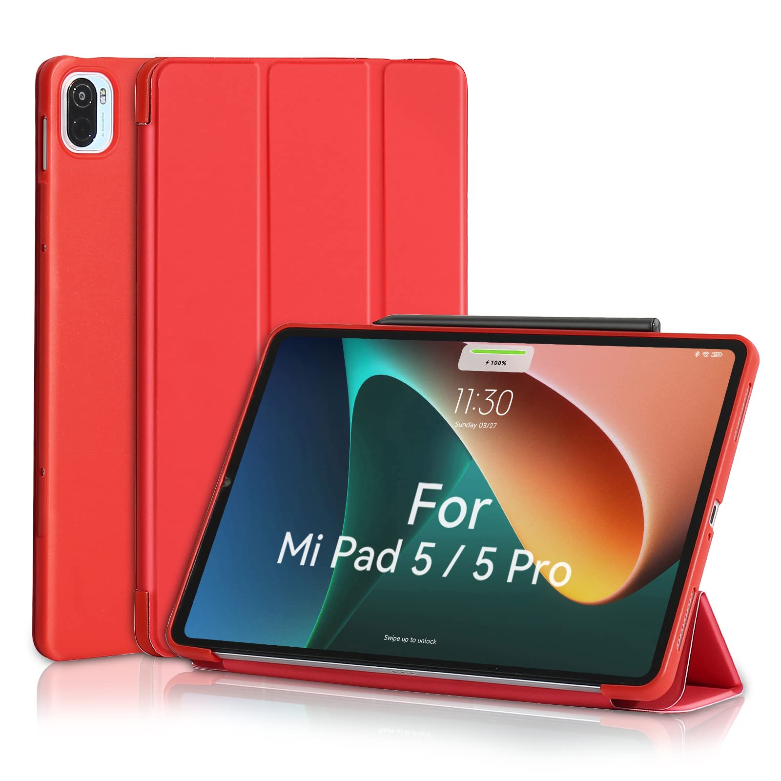 Custodia Per Xiaomi Pad 5 Con Penna | Cover Portafoglio In PU Con Supporto E Slot, Design Gufo