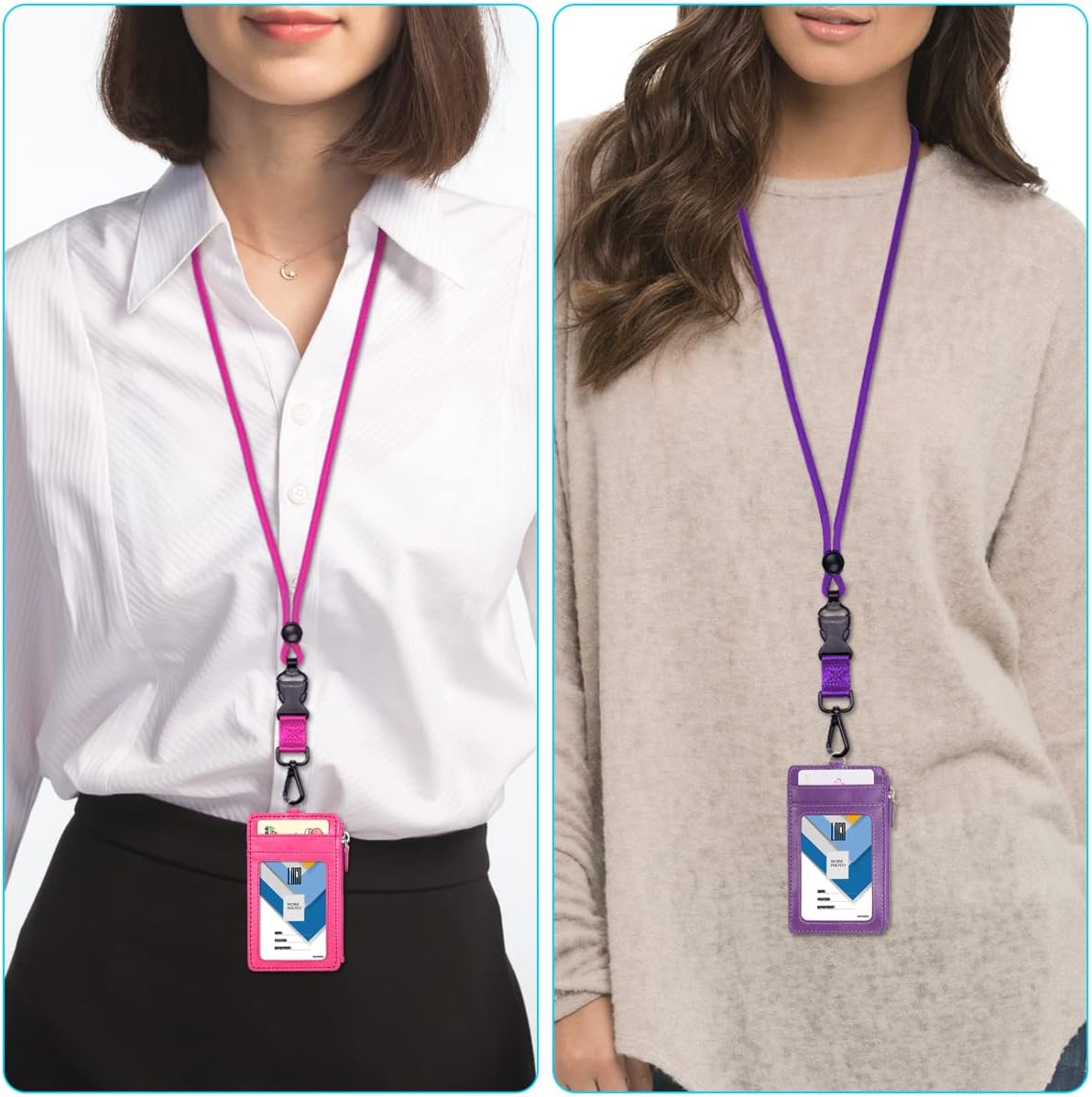 Wisdompro 2 Pack of 21 inch Durable Round Cord Heavy Duty Lanyard with Safety Breakaway Buckle, Detachable Buckle and Metal Hook for Keys, ID Card Badge Holders - Hotpink and Purple - Image 7