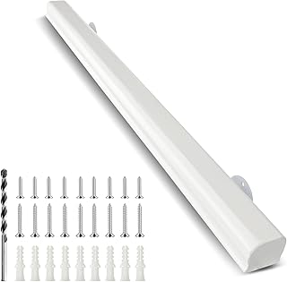 3FT Solid Wood Stair Handrail for Indoor Stairs, Outdoors Stair Railings, Sturdy Wall Mounted Non-Slip Safety Design, Elderly-Friendly & Child-Safe, with Banister Hardware and Brackets