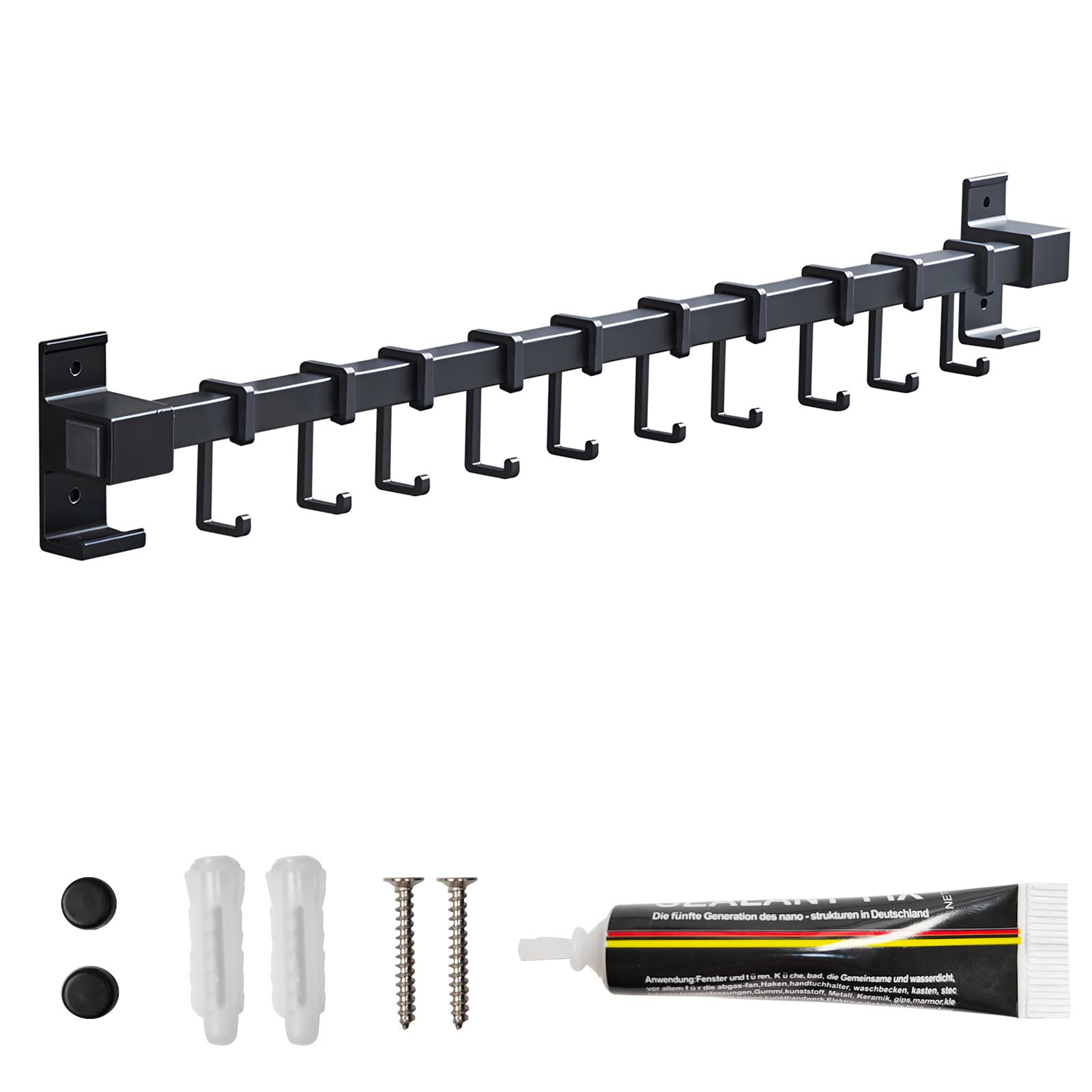 Global-Daily Soporte para utensilios de pared, barra de cocina con 5 ganchos para colgar tazas, tazas, ollas, sartenes, tijeras (60 cm)