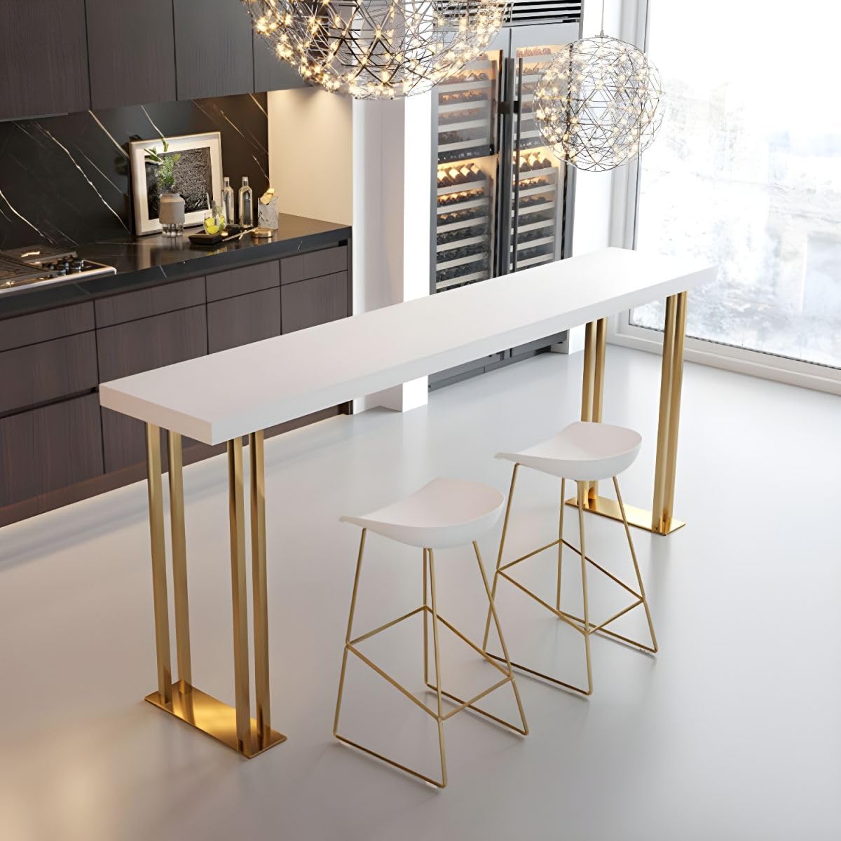 Amazon.com: LAKIQ Rectangle Bar Table with Gold Metal Sled Base