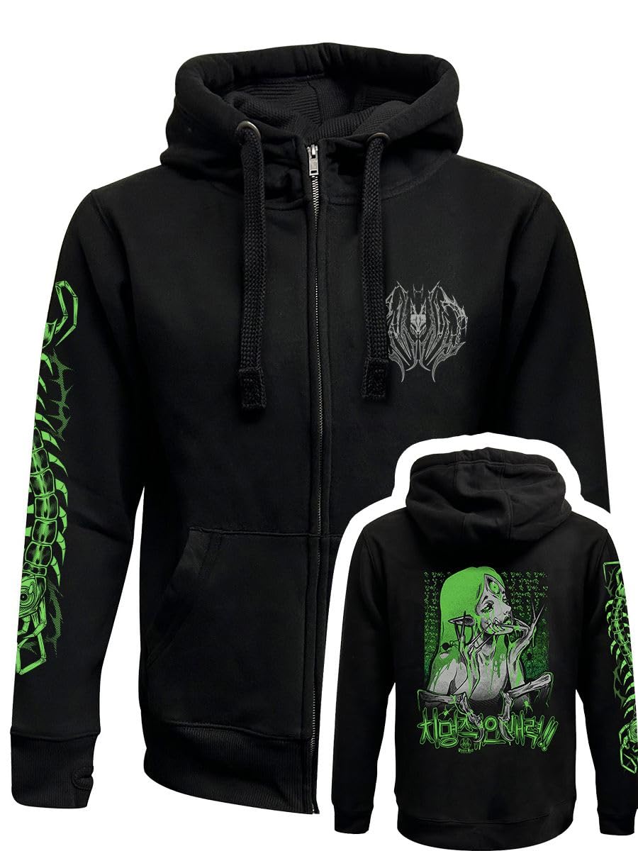 Pinku Kult Men's Black Venom Zipped Premium Hoodie