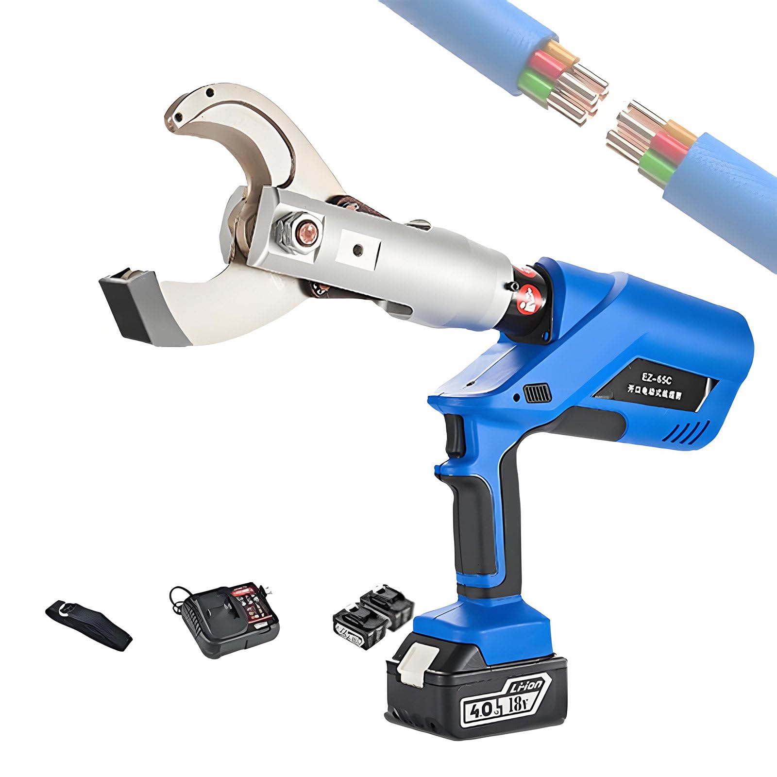 GUTYGIO Electric Hydraulic Cable Cutter, Rechargeable Cordless Electric Wire Cutter kit with 2 Removable Batteries, Portable Cables Cutting Equipment, Crimping Force 60/120/160/250KN EZ-105C