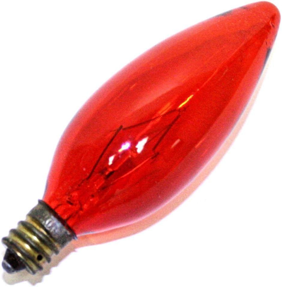 Satco S3219 25 Watt B9.5 Incandescent 120 Volt Candelabra Base Light Bulb, Transparent Red