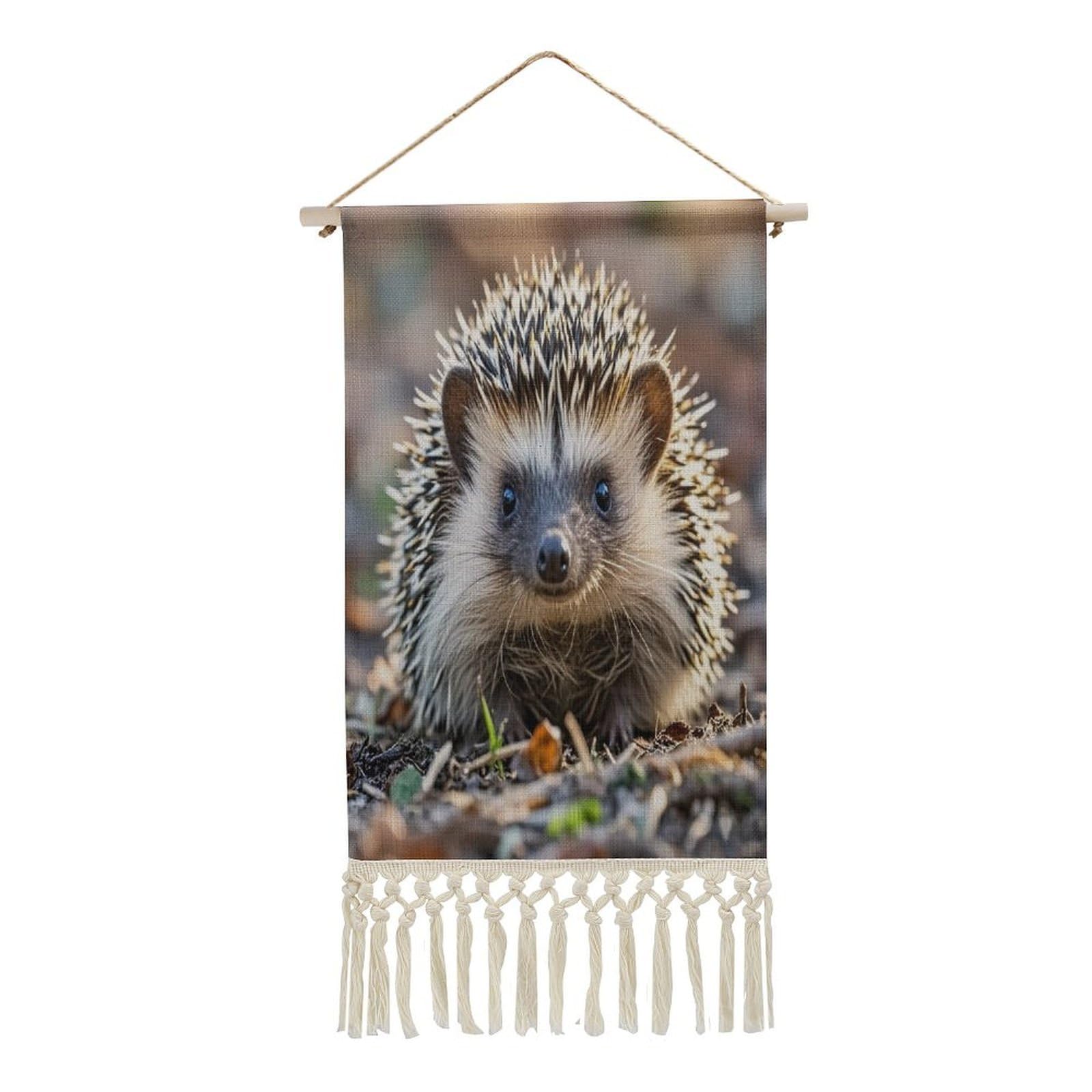 FekiLoot Hedgehog Wall Art Print Decor Art Tapestry with Tassel Cotton Linen Hanging Poster Vintage Aesthetic Wall Art Poster Rustic Wall Art Decor for Home Bedroom Living Room Office