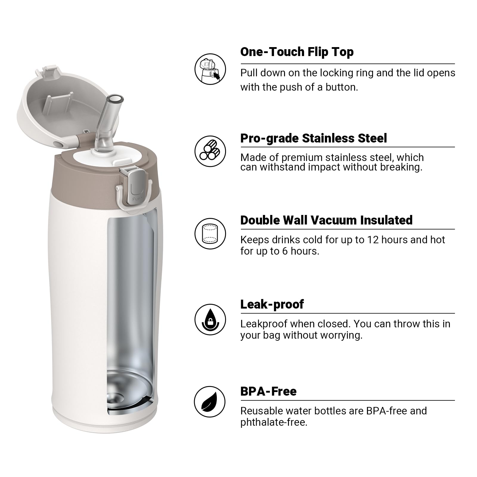 Super Sparrow Borraccia con Cannuccia, Acciaio Inox Bottiglia Termica - 350ml, 500ml, 750ml - Senza BPA Tazza Termica, Bottiglia Termica per Bambini, Scuola, Sportiva, Campeggio