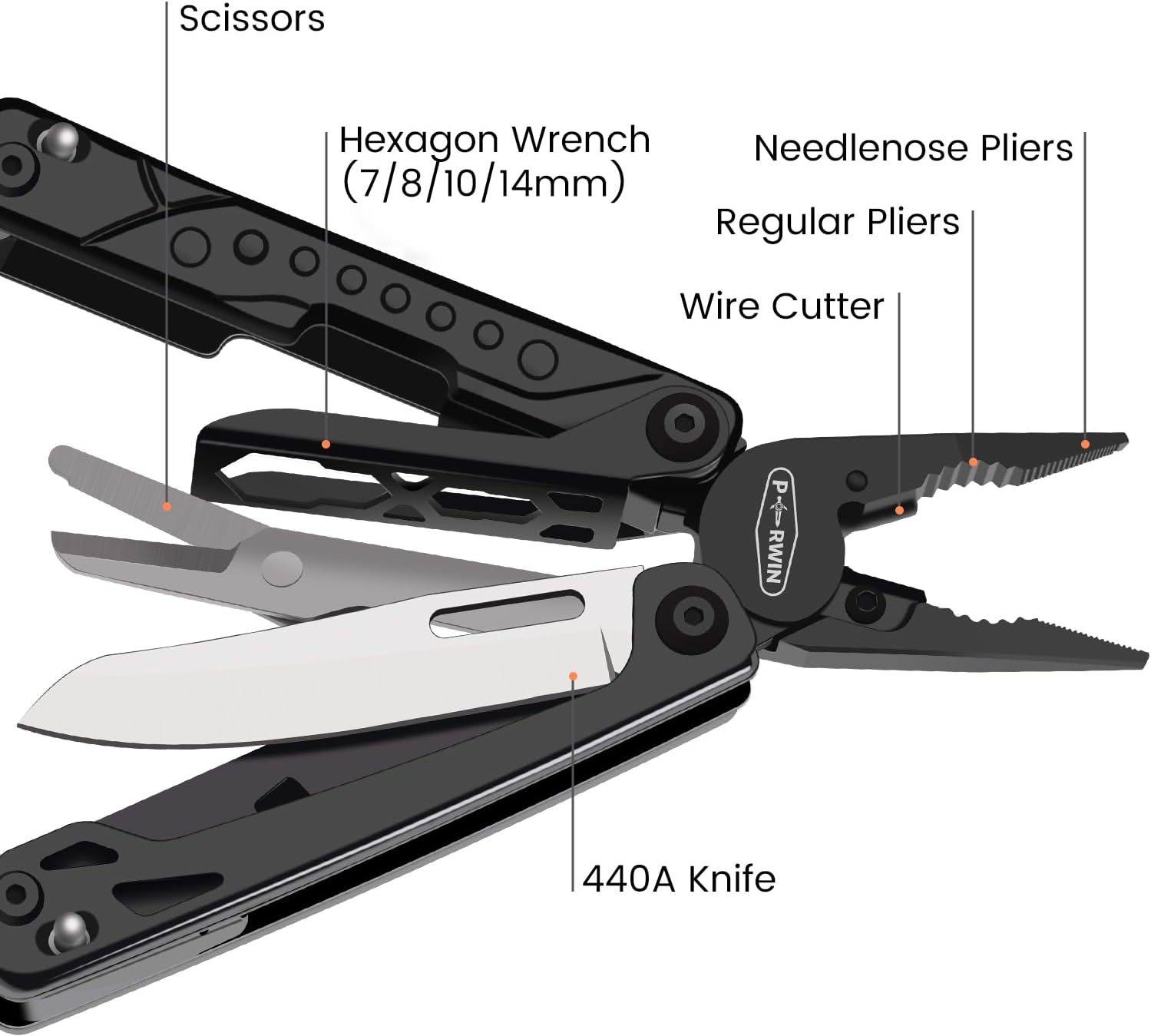 20-in-1 multitool open showing tools