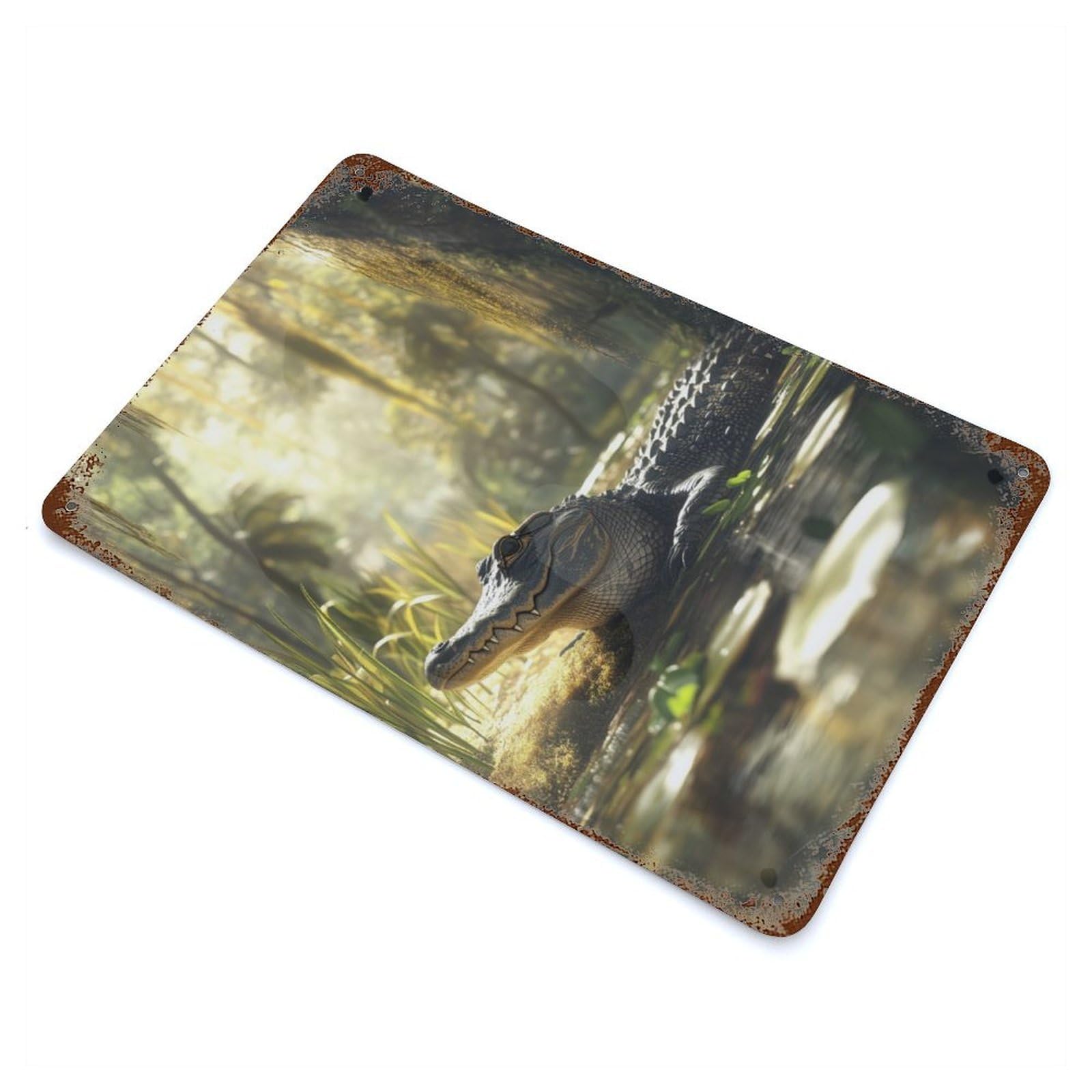 Garage Style Alligator in Swamp Vintage Rust Metal Sign 11.8"x7.9", Retro Wall Decor for Bar And Workshop