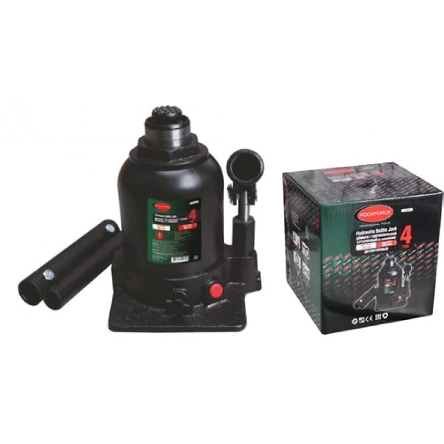 ROCKFORCE 4 T Hydraulic Bottle Jack with Lifting Rod - 170 mm to 410 mm Height Range for Heavy-Duty Lifting Tasks | Ideal for Automotive Workshops and Industrial Settings