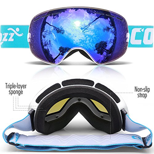 Copozz Ski Goggles, G1 Otg Snowboard Snow Goggles For Men Women Youth, Interchangeable Double Layer Anti Fog Uv Protection Lens, Polarized Goggles Available (G1-White Frame Blue Lens(Vlt 18.4%)) #TOP1