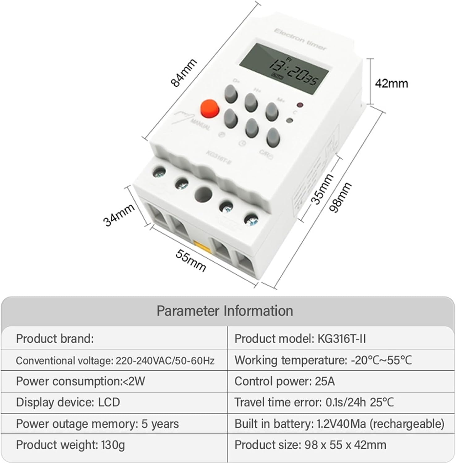 KG316T-II 25A LCD Digital Programmable Electronic Timer Time Switch Relay Controller Microcomputer Rail AC DC 12V 110V 220V 1Pcs(DC 12V)