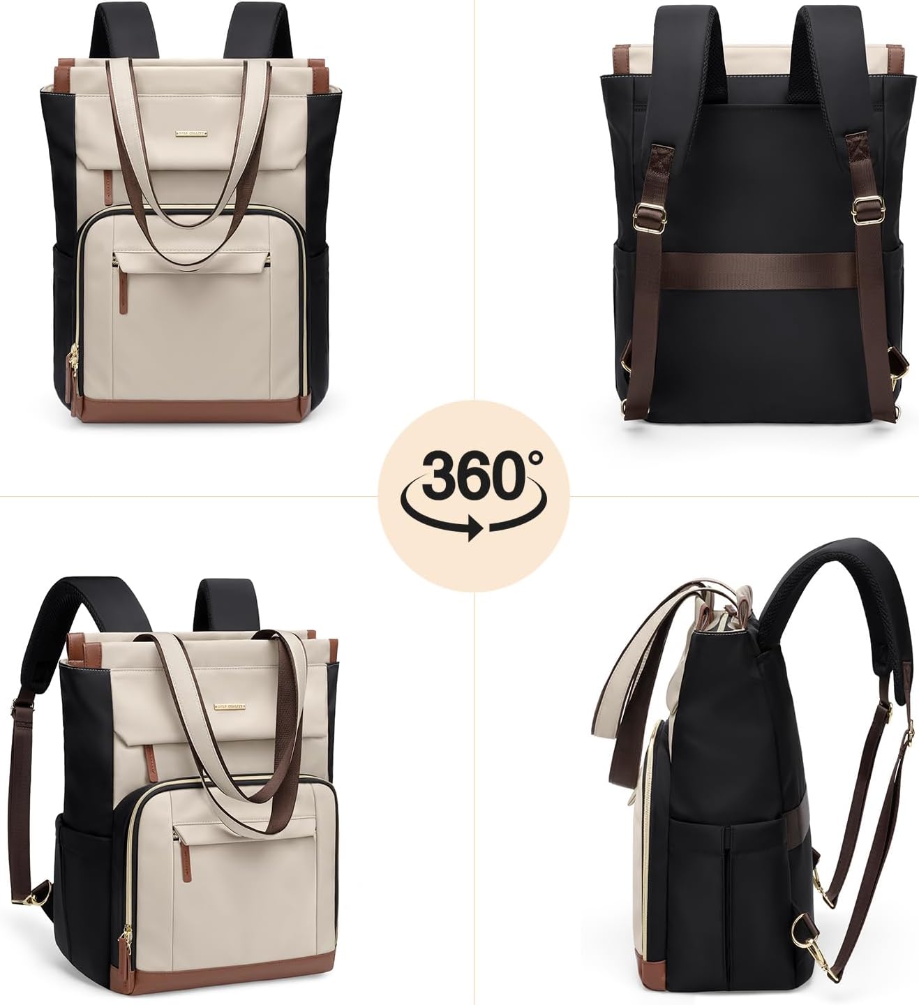 Convertible Daypack Laptop Backpack for Women Men Carry on Tote Backpack Bookbag for College Work Nurse Travel,16Inch,Apricot Brown - Image 8