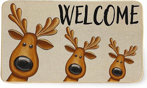 Tapete de bienvenida con ciervos de Navidad, 17 x 29 pulgadas, tapete decorativo de invierno de temporada, antideslizante y lavable, para interiores disponible en Yaxa Peru