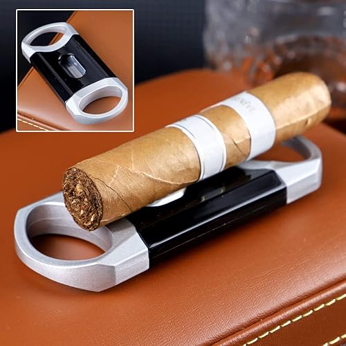 Miniatura 10 de KEENSUN Cortador de puros de corte en V de aleación de zinc (rojo y negro), calibre de 60 anillas, hoja de corte en V de acero inoxidable 420J2 y