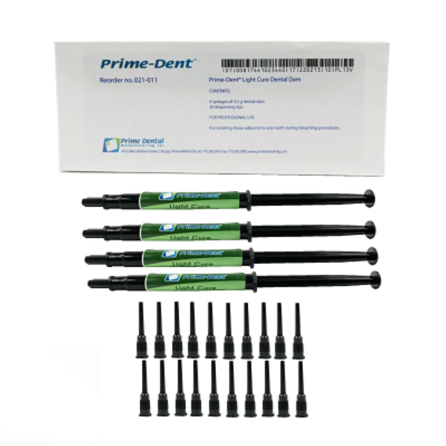 Prime Dental 021-011 Light Cure Dental Dam Syringes 4/Pk 3.5gm 20 Tips