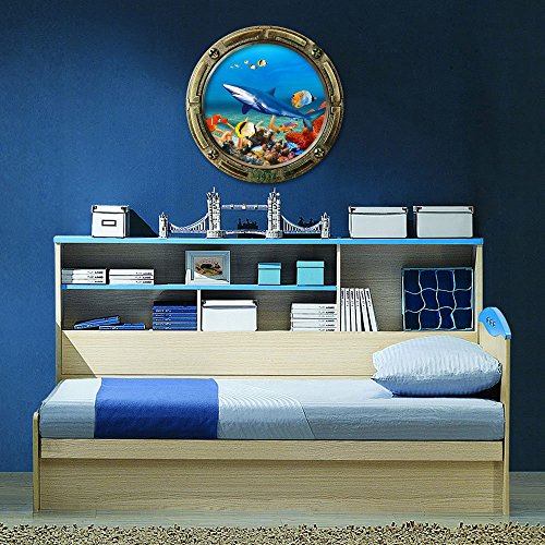 Boodecal Unsersea Series Porthole Fake Window Removable Wall Decals Swimming Shark Art Sea Fish Waterproof Wall Stickers For Childrens Playroom Nursery Bathroom 18 Inches X 18 Inches #TOP5