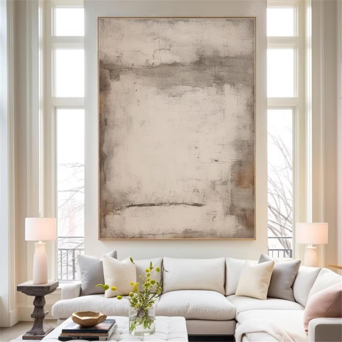 DFZEWKI Beige Abstract Painting Beige Wall Art Circular Wall Decor Canvas Home Decor Abstract Art(40x50cm(16x20in)/No frame)