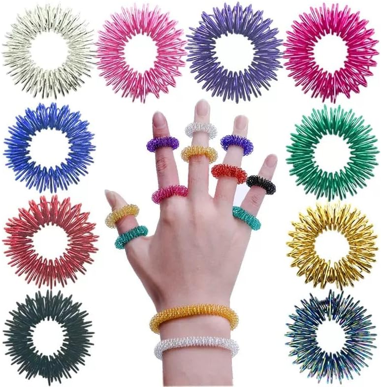 Spiky Sensory Rings 10 Pack, Anxiety Relief Fidget Rings, Calm Massager for Focus & Relax