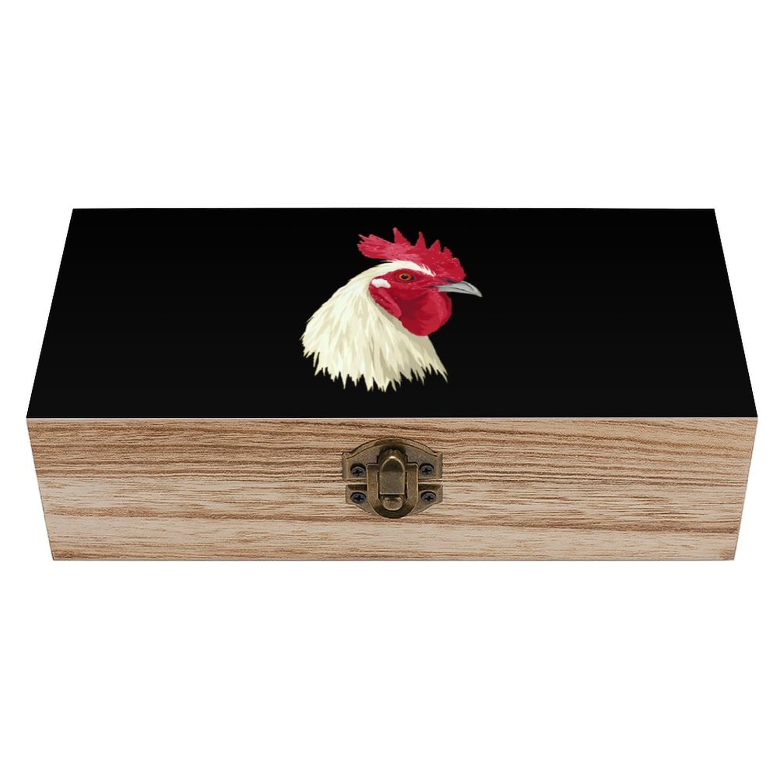 HLBSDM Roosters Head Wooden Storage Box Craft Memory Keepsake Treasure Chest Box Jewelry Organizer