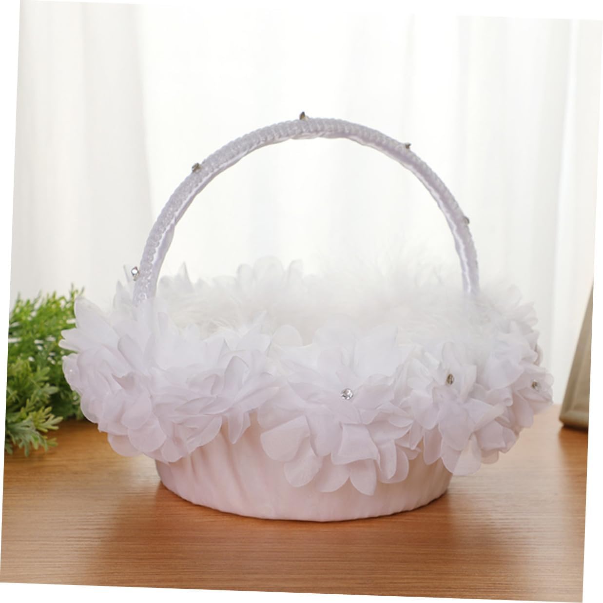 Floral Wedding Flower Girl Basket White Lace Rose Basket with Pearl Handle for Wedding Ceremony Party Supplies