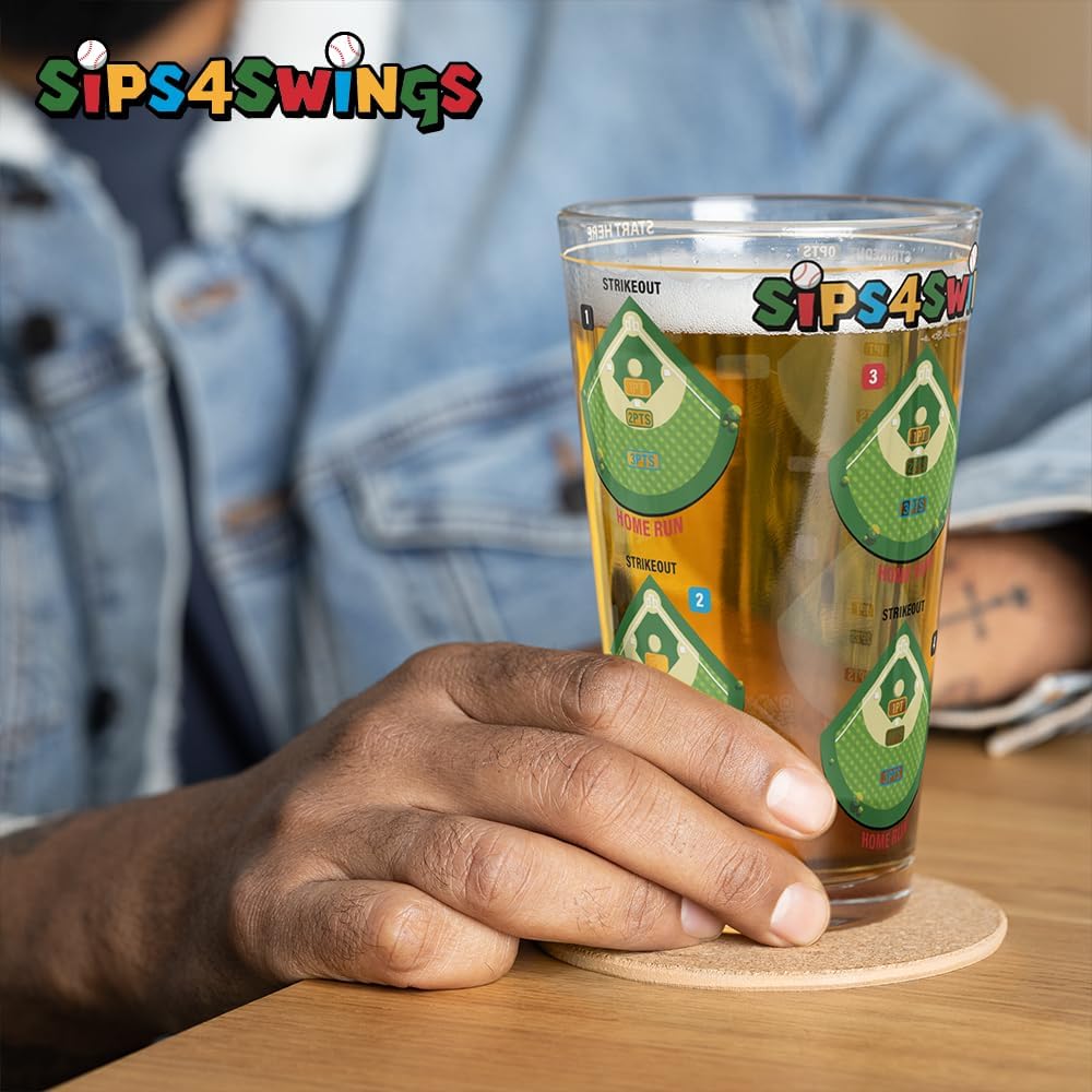 Sips4Swings - Pint Glass Baseball Game - Gifts for Ball Players Drinking Game with A Baseball Twist (2 Pack)