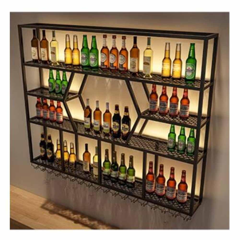Estante LED de metal montado en la pared para el hogar, restaurante, bares, soporte para botellas y vidrio, estantes flotantes con copa colgante al revés, decoración moderna para los amantes del vino