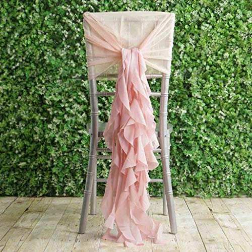 BalsaCircle 10 Blush Premium Curly Chiffon Chair Cover Caps with Sashes Wedding Party Ceremony Reception Decorations Cheap Supplies