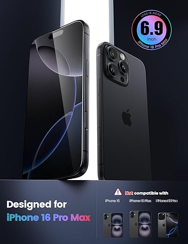 Vista 48 de Lamicall Protector de pantalla para iPhone 14 Pro Max [profesional] [vidrio templado 9H] [inastillable de grado militar] Pantalla transparente HD