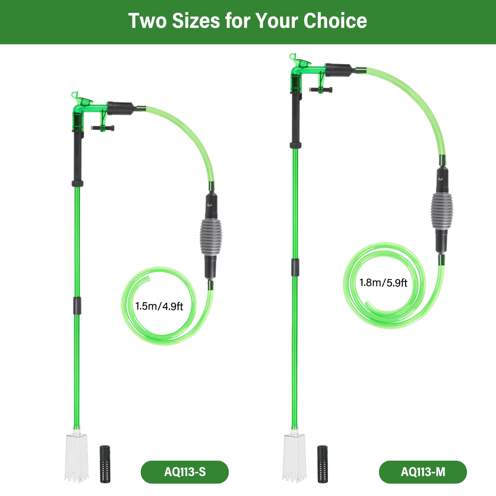 AQQA Siphon nettoyeur de gravier d'aquarium, kit de pompe de siphon 3 en 1 avec longueur extensible et fixe sur l'aquarium, changement manuel d'eau et lavage du sable (AQ113-M)