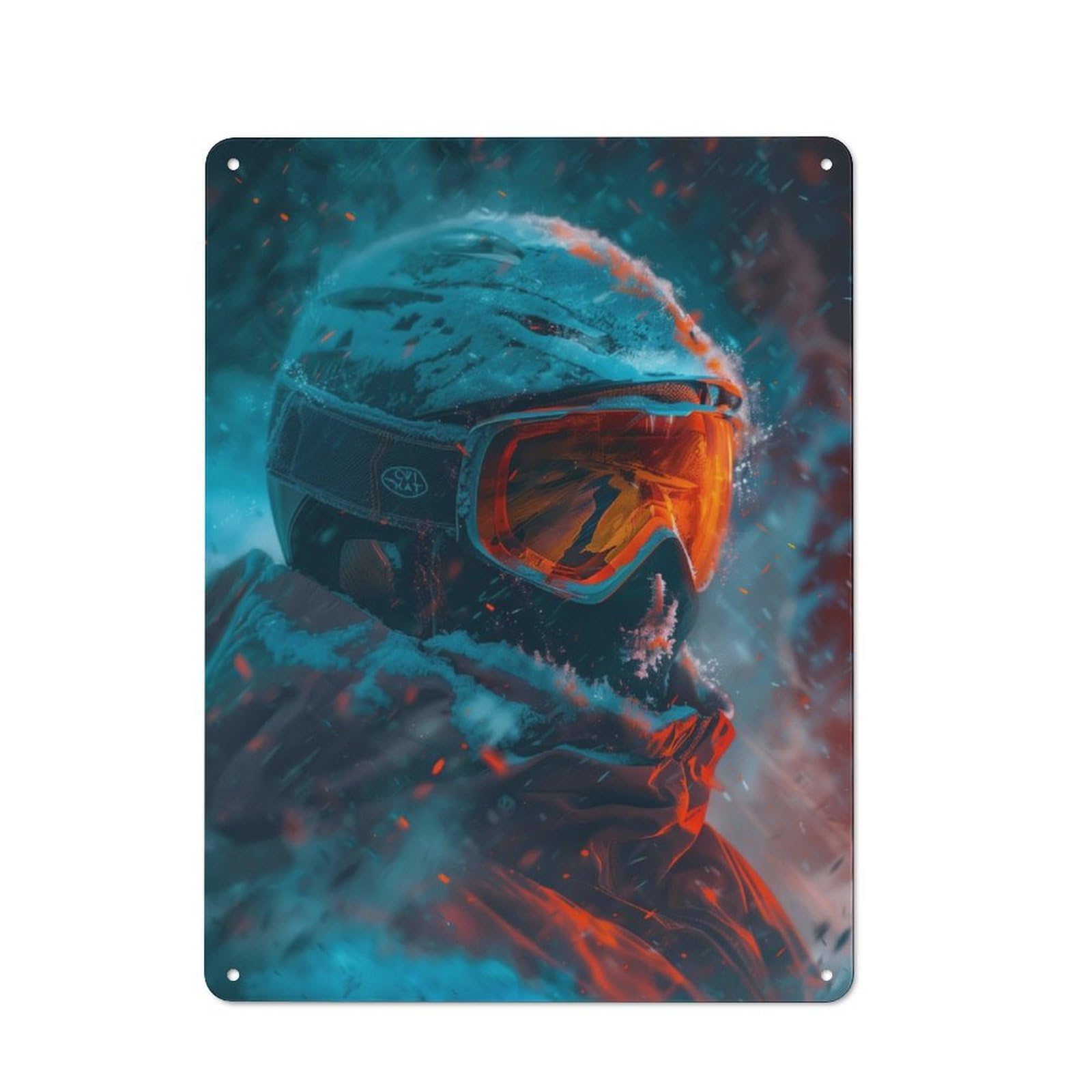 Junmoney Detailed Snow Storm Skier Vintage Tin Wall Plaque 40X30cm For Workshop Wall, A Decorative Christmas Gift For Makers And Diy Enthusiasts