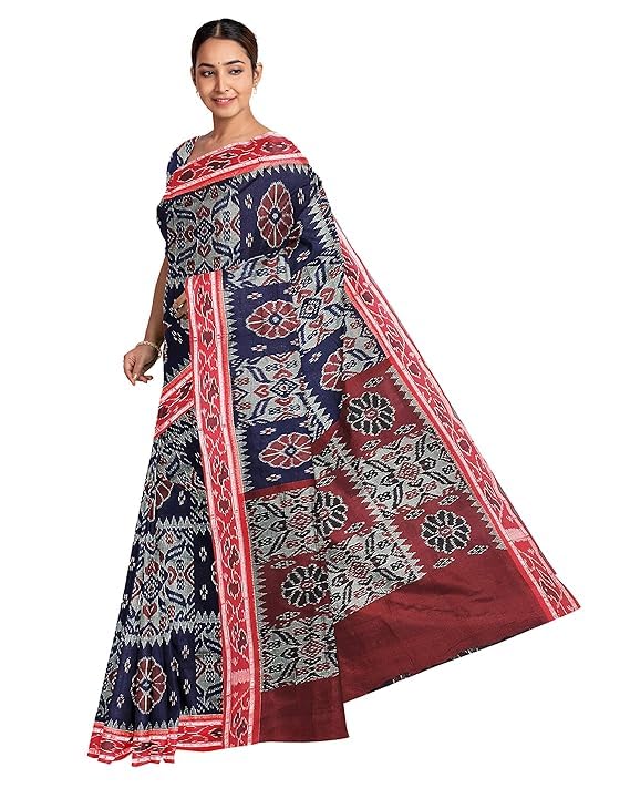 Image of Ikat Women's Cotton Saree, Handmade Pure Cotton Khandua Saree, Ikkat Orissa Traditional Handloom Saree without Blouse