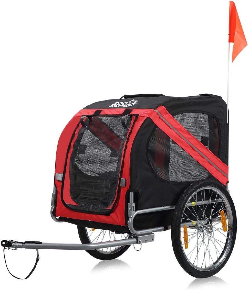 zoomundo Dog Bike Trailer Pet Bicycle Carrier Cargo Animal Dogs Travel in Red/Black - Silver Frame