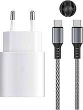 Chargeur USB C 25 W PD 3.0 Rapide avec 2 m USB-C Câbles Nylon Compatible avec Samsung Galaxy S25/S24/S23/S22/S21 Ultra/S20 FE/S10/S10e/s9/Note 20/10/9/ A72 A55 A54 A53 A52 A50 A40 A34 A20 A15 5G