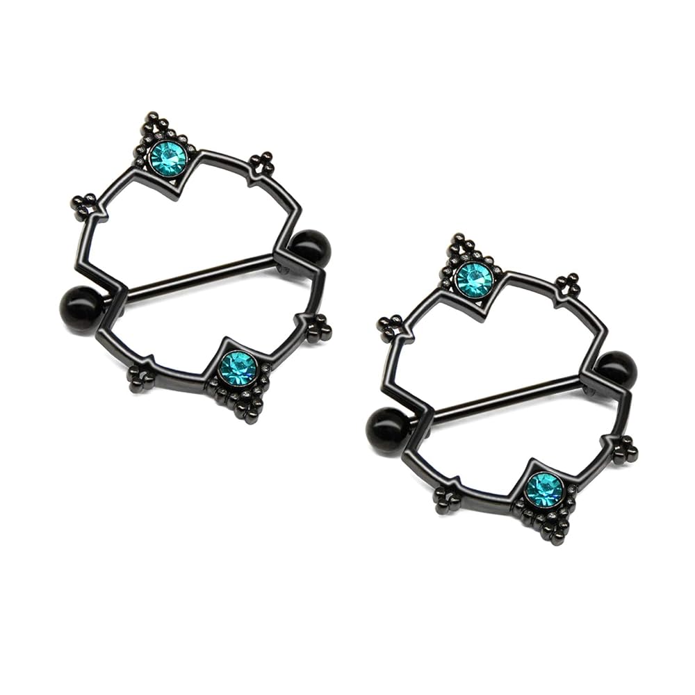 FECTAS 14g Stainless Steel Nipple Rings - 6 Pair Set With Heart Design Body Jewelry