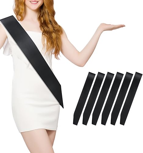 6 Piezas Bandas de Satén en Blanco Decoraciones para Fiestas Banda Negra en Blanco Banda Lisa Banda de Cumpleaños Bandas para Cumpleaños, Boda,