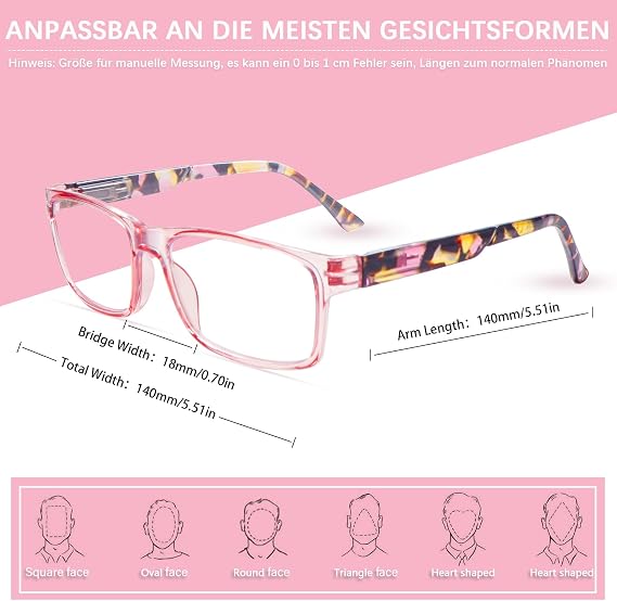 6 Pack Women's Reading Glasses Blue Light Filter Glasses Computer Glasses with Spring Hinges Anti-Glare Reading Aid