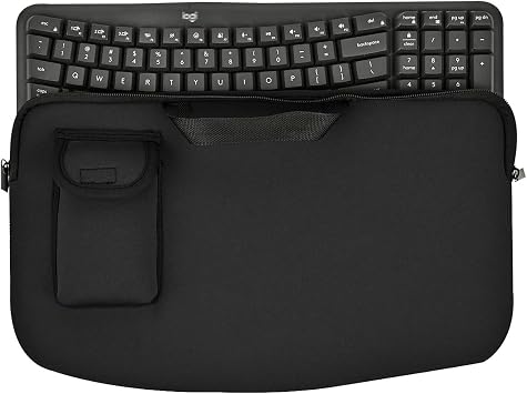 Portable Keyboard Travel Bag Shockproof Waterproof Dustproof Protective Neoprene Sleeve Compatible with Logitech Wave Keys Wavy Keyboard MK670 /Wireless Ergonomic Keyboards Mouse Combo Black