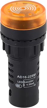 AD16-22SM Sound and Light Alarm Buzzer with Red LED Flash Indicator, AC/DC 12V/24V/220V Compatible, 22mm Panel Mount, Industrial Signal Light for AYellow ACDC24V