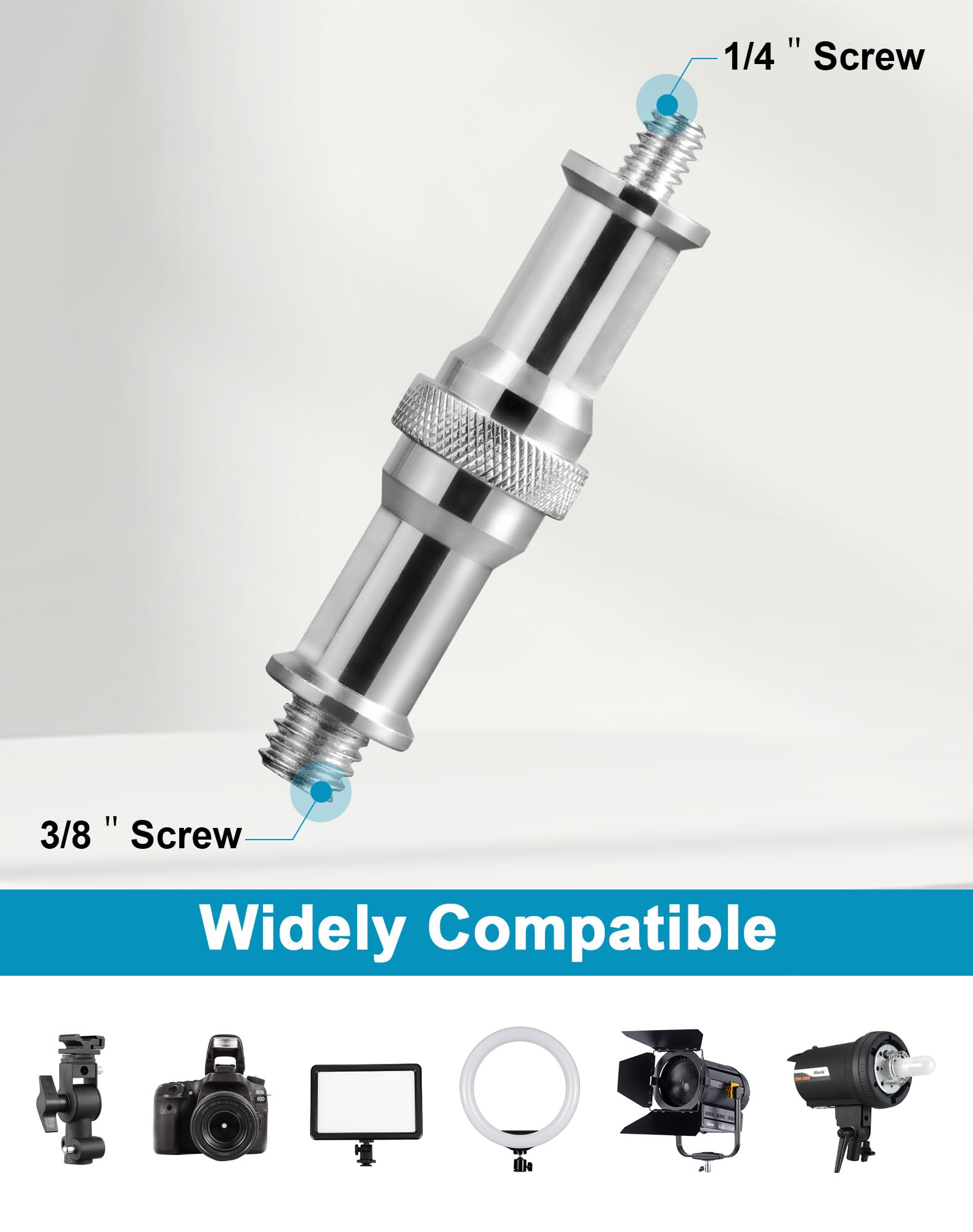 Selens Standard 1/4 '' to 3/8 '' Metal Male Convertor Threaded Screw Adapter Spigot Stud for Studio Light Stand,Hotshoe/Coldshoe Adapter,Super Clamp and Flash Holder