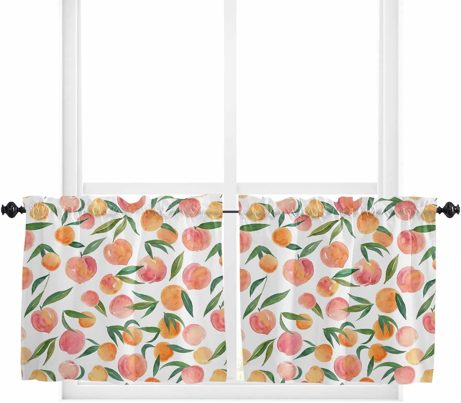 Libaoge Window Curtains 63in Length for Bedroom Living Room Fruit Pink Peach Leaf Flower White Rod Pocket Drapes Semi-Sheer Window Curtains for Bedroom Bathroom Patio Door Windows 2 Panels 42x63in