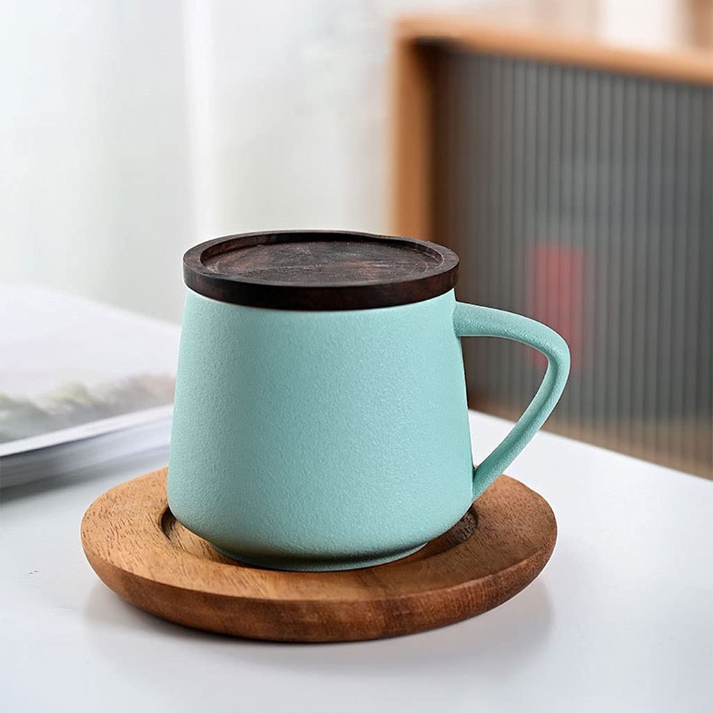 Wasserbecher, Keramik-Kaffeetasse, einfache verdickte Keramik, kreative Tasse mit Deckel, Büro-Teetasse, Wasserbecher, 400 ml, isolierter Becher (C)